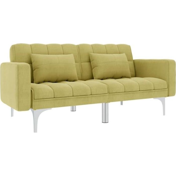 Canape Lit Canape Droit Convertible Scandinave Vert Tissu Achat Vente Chaise Cdiscount