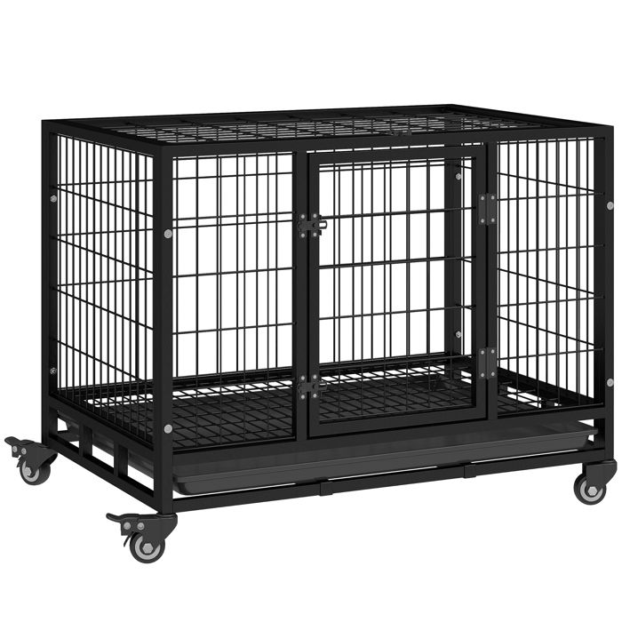 Cage Pour Chien Moderne En MDF Et Métal - Dimensions 136x56x70 Cm - Grille Sur 3 Côtés, Porte à Loquet - Design épuré Blanc/noir