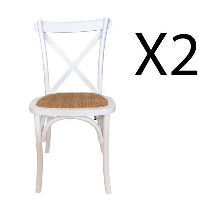 lot de 2 chaises de salle à manger en bois blanc et rotin naturel - longueur 48 x profondeur 52 x hauteur 89 cm