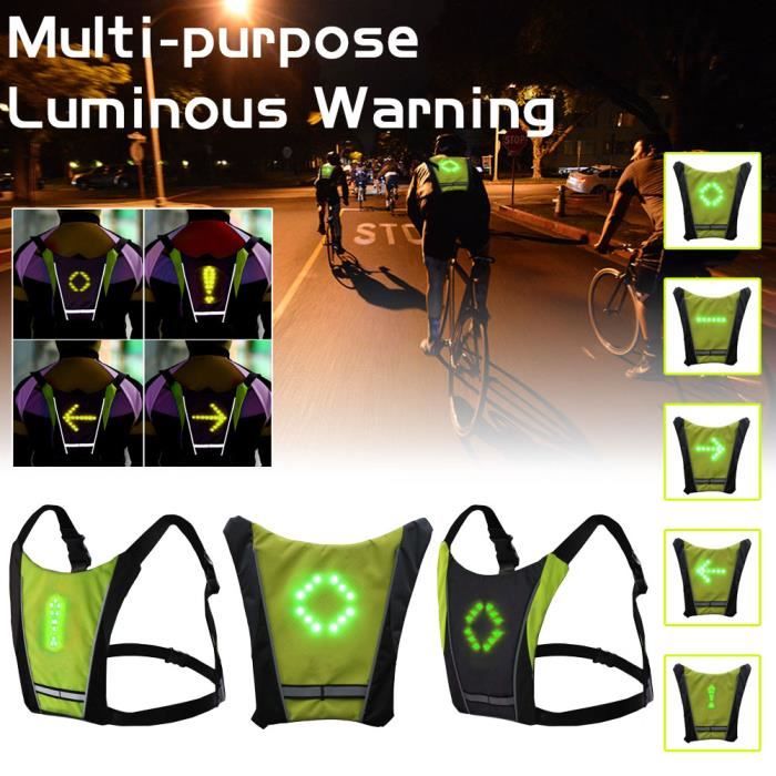 Sac à dos davertissement-Gilet LED Clignotants sans fil-4 signaux LED-Pour Cycliste Velo Moto Joggeur-Vert