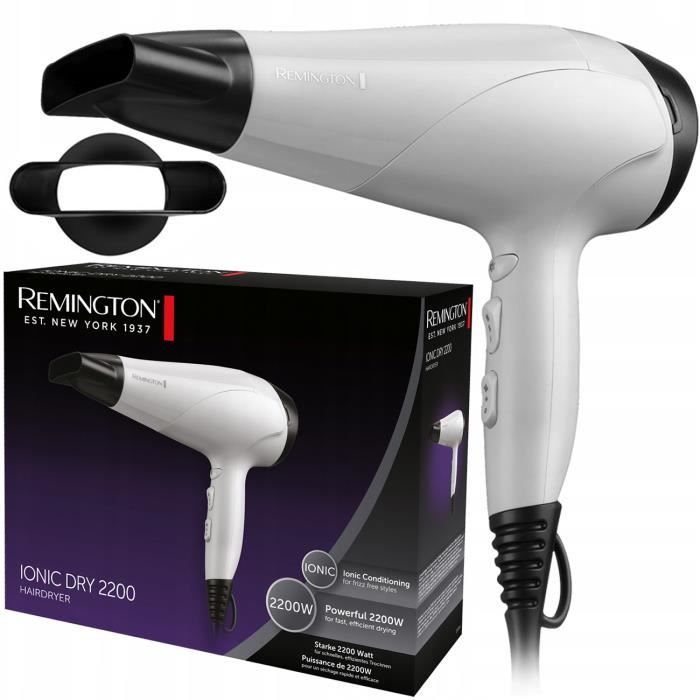 Sèche cheveux - Remington - D3194 Ionic Dry 2200W - Ionisation - 3 températures - Cool Shot - Concentrateur
