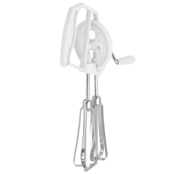 Batteur à oeufs manuel à double rotation et manivelle en acier inoxydable(blanc