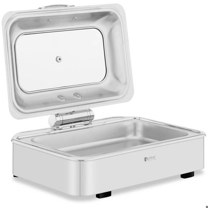 Chafing Dish Chauffe-repas Rond 3L Inox Avec Couvercle Verre - Buffet Mariage Camping