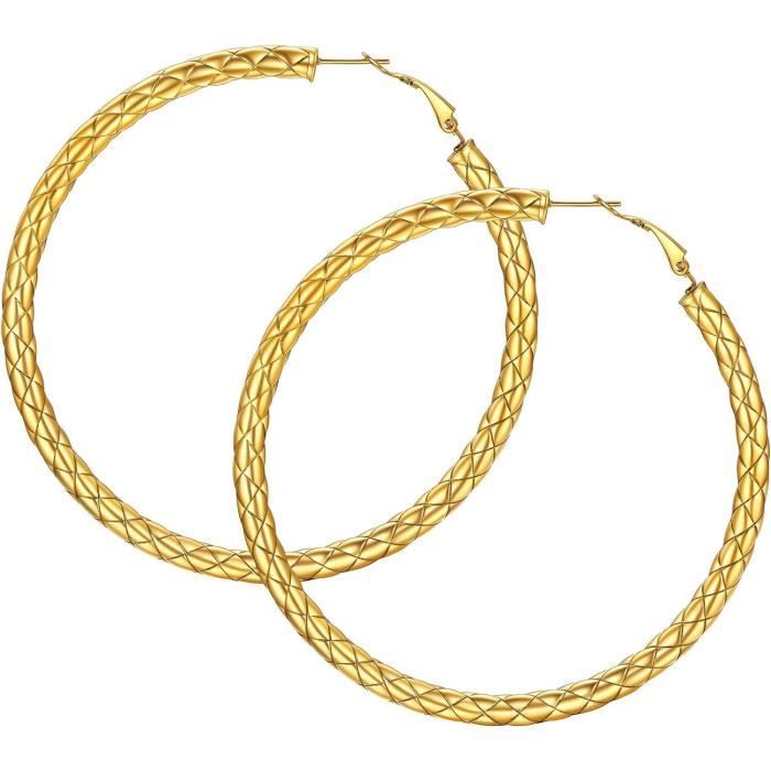 Boucles D'oreilles Créoles Plaqué Or 750/000 - Diamètre 30 Mm - Sans Nickel - Neuf Avec étiquettes