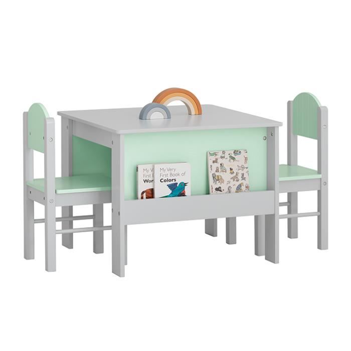 Ensemble Table et 2 Chaises Enfants KMB88-HG SoBuy - avec 2 étagères à Livres latérales Gris Clair et Vert Clair Ensemble Table et 2 Chaises Enfants KMB88-HG SoBuy - avec 2 étagères à Livres latérales Gris Clair et Vert Clair
