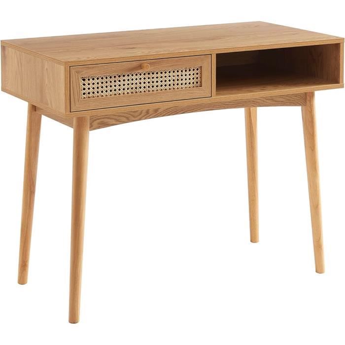 Bureau Ines Effet Chêne Et Cannage Rotin 1 Tiroir - Bureau - Secrétaire