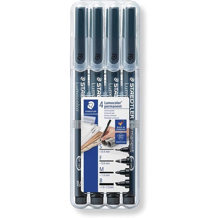 Staedtler Lumocolor Permanent, Feutres noirs indélébiles pour marquage, Différentes tailles de