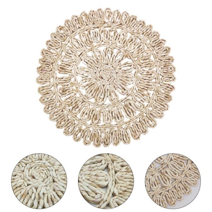 Uxcell 8 Pcs Napperons Ronds Tissés, Napperon Tressé Lavable de 7 Pouces Résistant à la Chaleur Napperon Décoratif pour Comptoir de Table de Cuisine et de Salle à Manger, Café/kaki