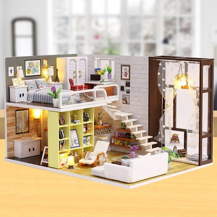 Miniature Super Mini Taille Modele Kits De Construction En Bois Meubles Jouets Diy Fille Chambre Contractee Ville