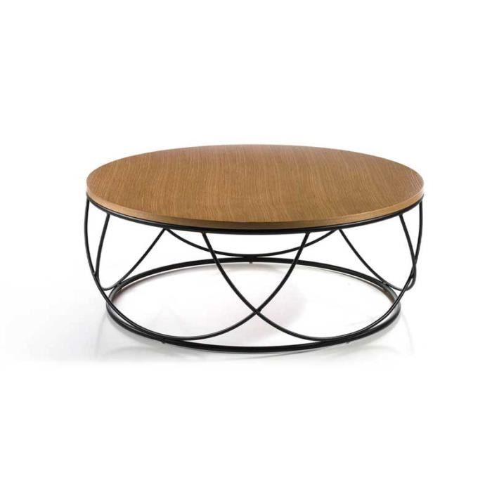 Table Basse Ronde Chene Metal Noir Napier L 80 X L 80 X H 30