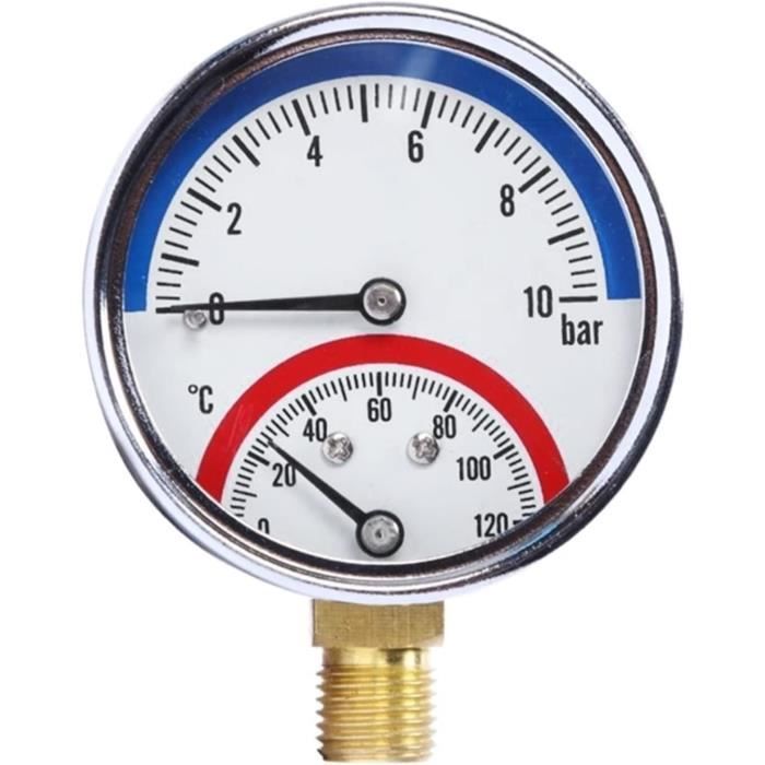 Manomètre Température 0-120°C Pression 0-10 Bar - Filetage G1/4 - Pour Chauffage Et Systèmes