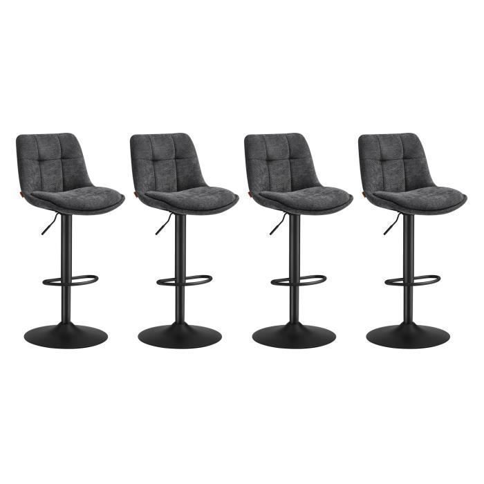 VASAGLE Tabourets de Bar Lot de 4 Chaise de Cuisine Siège Pivotant à Hauteur Réglable avec Dossier et Repose-Pieds Acier Gris VASAGLE Tabourets de Bar Lot de 4 Chaise de Cuisine Siège Pivotant à Hauteur Réglable avec Dossier et Repose-Pieds Acier Gris