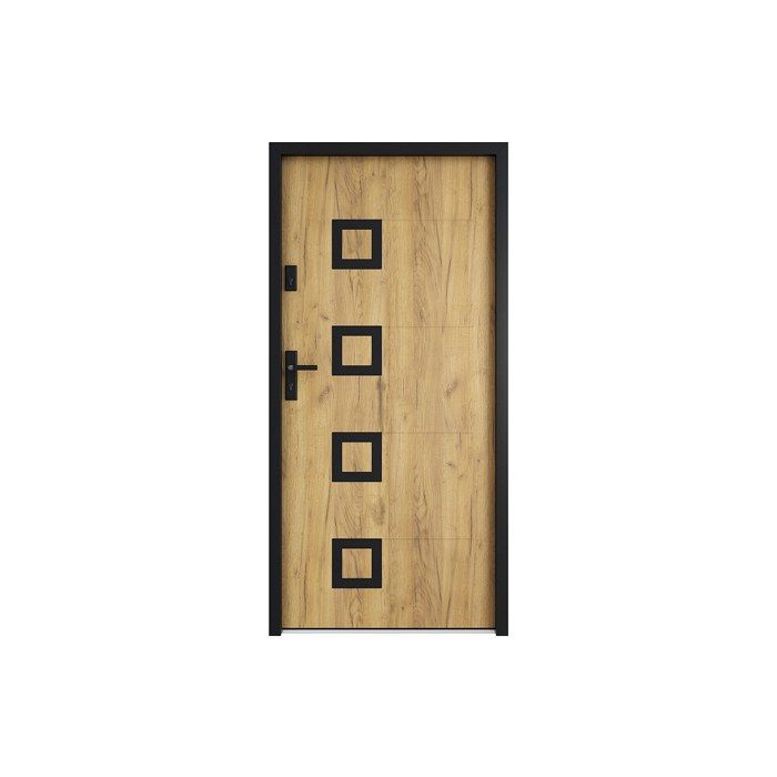 Porte dentrée en acier avec inox H207 x L100 cm effet chêne - épaisseur 55 mm - poussant droit - TIFANA