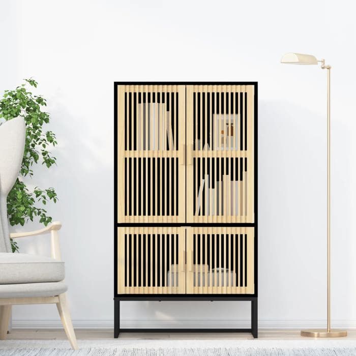 vidaXL Buffet haut noir 70x35x125 cm bois dingénierie buffet meuble de rangement placard armoire meuble de salon 352140