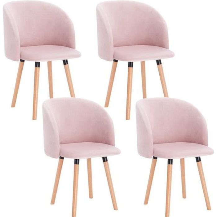 chaise de cuisine en velours woltu - rose - lot de 4 - bois massif - contemporain - design