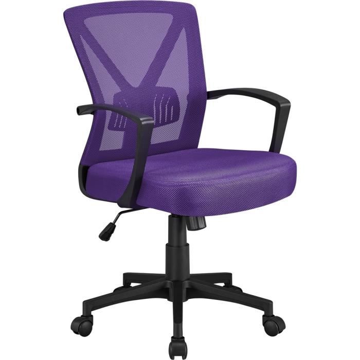 chaise de bureau pivotante - fauteuil ordinateur ergonomique - hauteur réglable - chambre bureau - violet - yaheetech