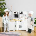 Cuisine pour enfant jeu d'imitation nombreux accessoires rangements évier réfrigérateur téléphone blanc 82x65x87cm Blanc-1