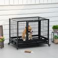 Cage pour chien animaux cage de transport sur roulettes 2 portes noir-1