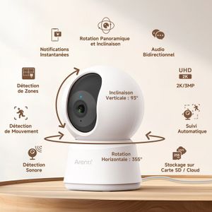 Lot 2 Caméras Surveillance Intérieure Galayou SmartCam - Détection Humaine 360° WiFi - Alexa