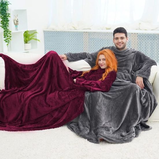 Couverture à Capuche Avec Manches Bedsure – Polaire Douce, Taille 95x85 Cm, Pour Adulte, Cadeau Chaleureux
