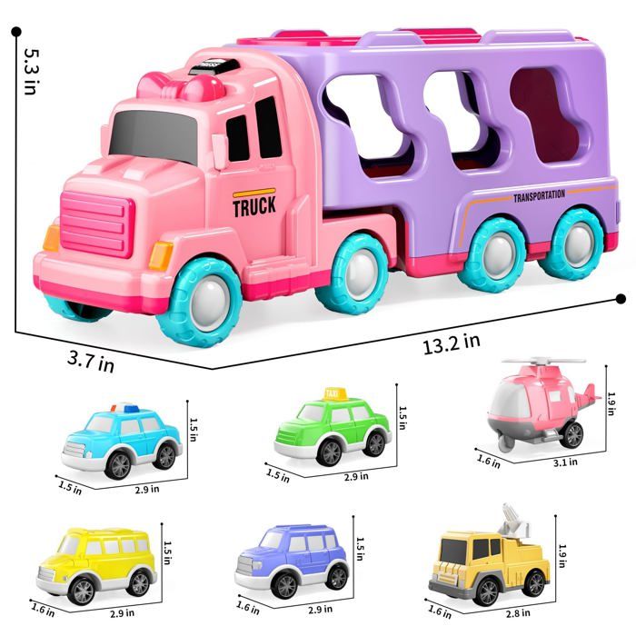 YGNNXRN Camion Machines Pour Enfants 1-3 Ans, 7 En 1 Jouet Avec Sons Et Lumières, Transport En 3 Couches Pour Filles Et Filles Cadeau D'Anniversaire