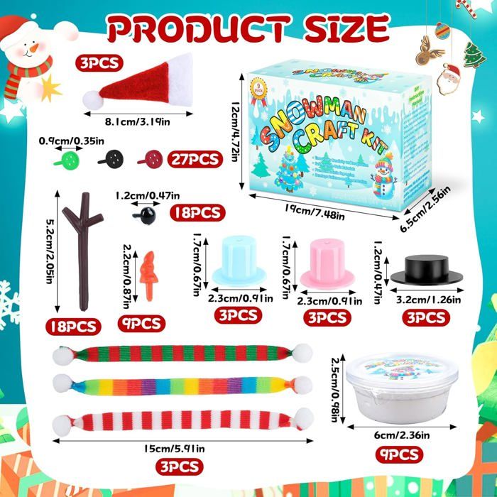 Kit Slime Bonhomme de Neige Noël - Pâte à Modeler Autodurcissante Blanche - Activités Créatives