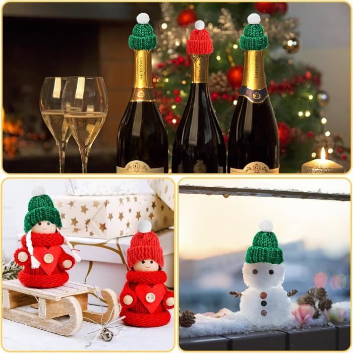 20 Pcs Mini Bonnet De Noel En Tricot, Mini Foulard De Noël, Mini