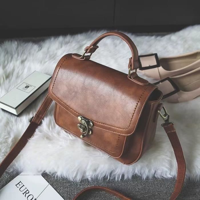 Sac bandouli re Femme Cuir Marron Vintage pour femme Sac main