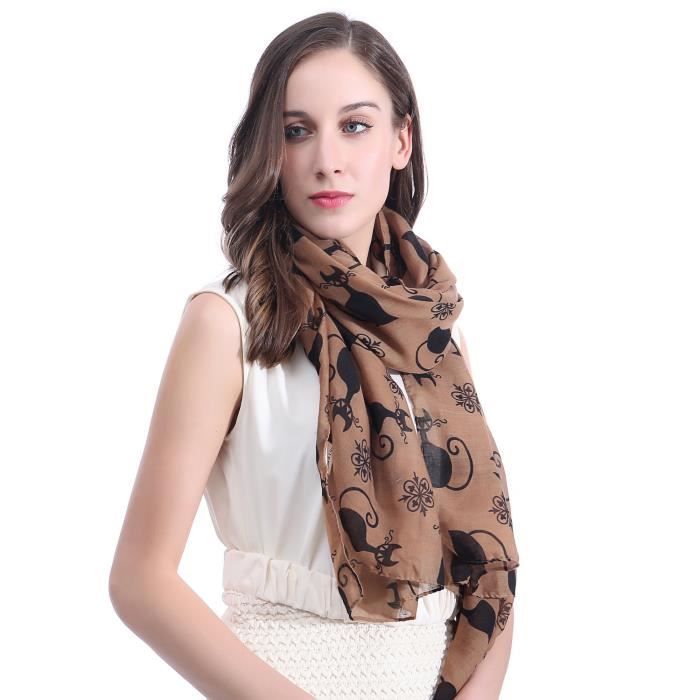 Écharpe Foulard Imprimé Chats Pour Femme - 180x90cm - Légère Et Polyvalente - Cadeau Parfait Pour Amoureux Des Chats