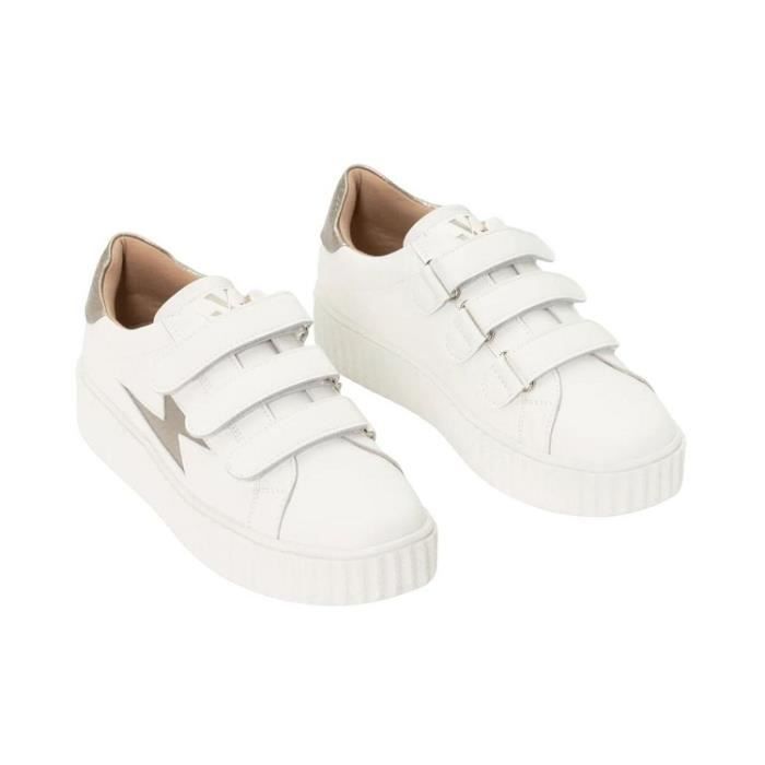 Baskets Femme VANESSA WU EVA Talon plat Cuir blanc Scratch Blanc Cdiscount Chaussures