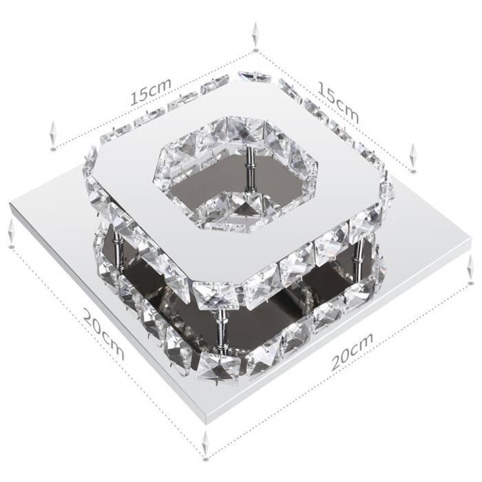 Lustre LED Cristal Miroir Acier Inoxydable 12W - Art Déco - Neuf