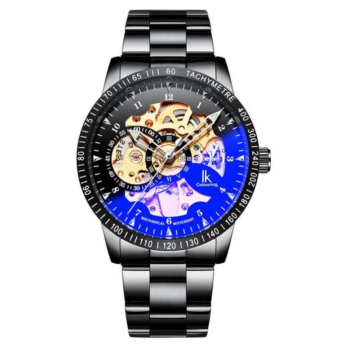 Montre Automatique Squelette Homme GOER Plaqué Or Noir - Cadran 40mm, Cuir, Mouvement Mécanique