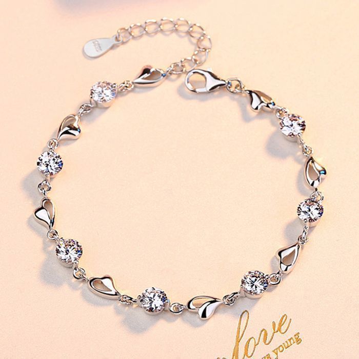 Bracelet Femme En Argent 925 Réglable - 2 Pièces - Imperméable - Design Perles Et Chaîne - Cadeau élégant - 2