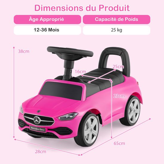 Porteur Enfant Mercedes-Benz - Voiture à Pousser Avec Volant, Klaxon Et Rangement, 1-3 Ans, 25 Kg Max