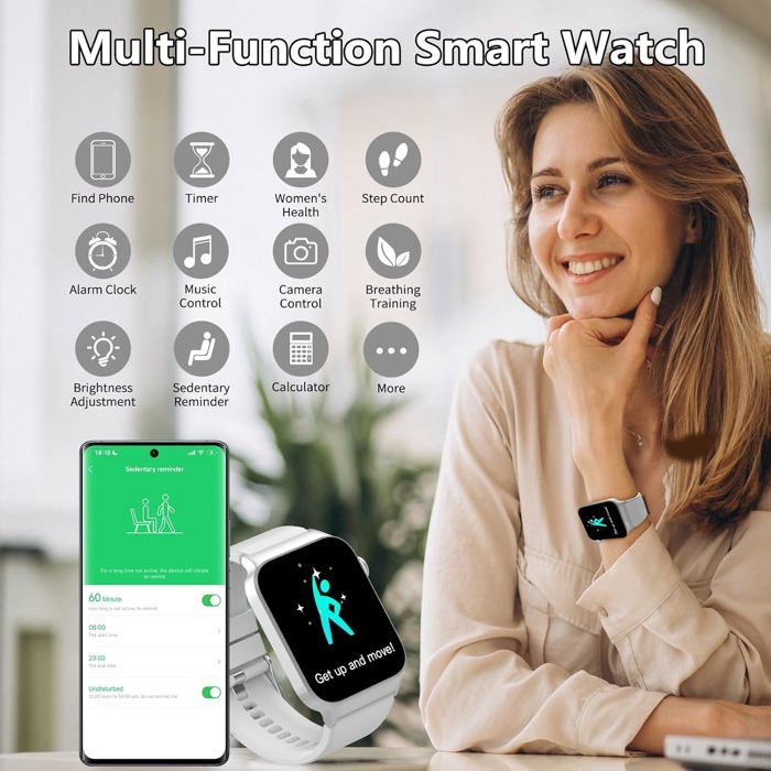 STECEi Montre Connectée Homme Femme 1.85" Avec Appel Bluetooth - Smartwatch Sport IP68 Podomètre Cardio Sommeil, Rose