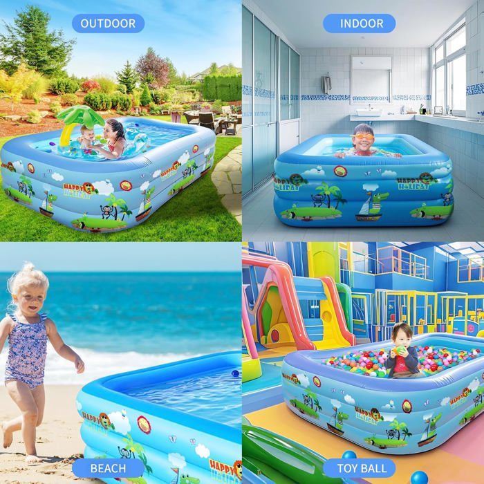 Piscine gonflable à motif dessin animé, piscine à 3 anneaux, piscine intérieure et extérieure