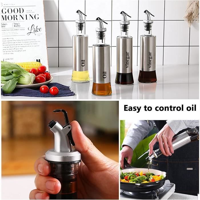 2 Distributeurs D'huile D'olive 500ml Gvolatee - Bouteille Verre Avec Bec Verseur Inox Et étiquettes