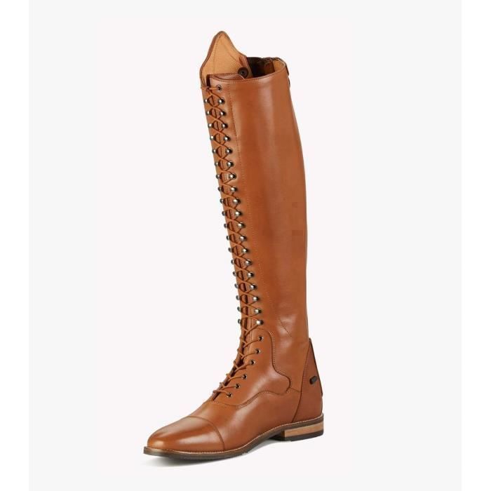 Bottes D'équitation Femme En Cuir – Lacets, Tige Haute, Semelle Antidérapante, Pour Automne Et Hiver, Style Casual Ou Travail