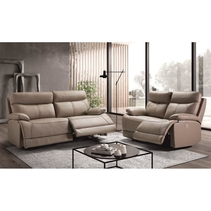 Canapé 3 places et un fauteuil Relax en cuir coloris gris EVASION