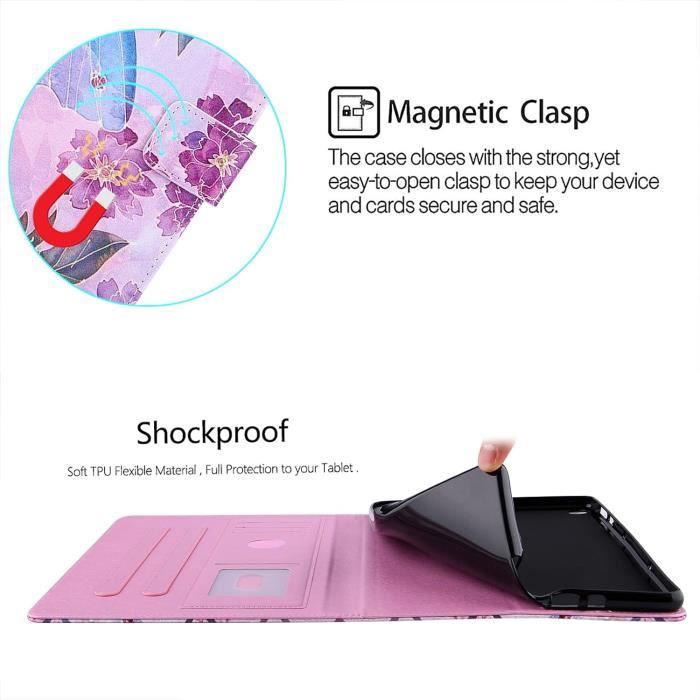 Yoedge Custodia In Pelle PU Con Flip Per Huawei MatePad T10/T10S 2020 - Cover Sottile Con Funzione Stand, Morbida TPU, Protezione Antigraffio, Motivo Fiore 3