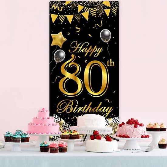Decoration De Fete D Anniversaire 80 Ans Toile De Fond Noire Et Doree Et Banniere De Porte Pour 80e Anniversaire Grande Banniere Cdiscount Maison
