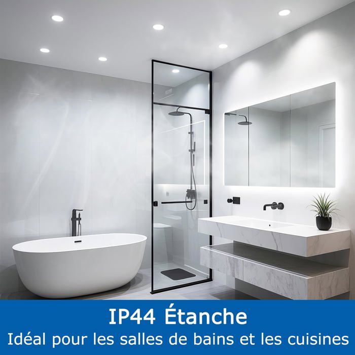 Spot Led Encastrable Blanc Pour Salle De Bain Ip44 Étanche, Platine Led