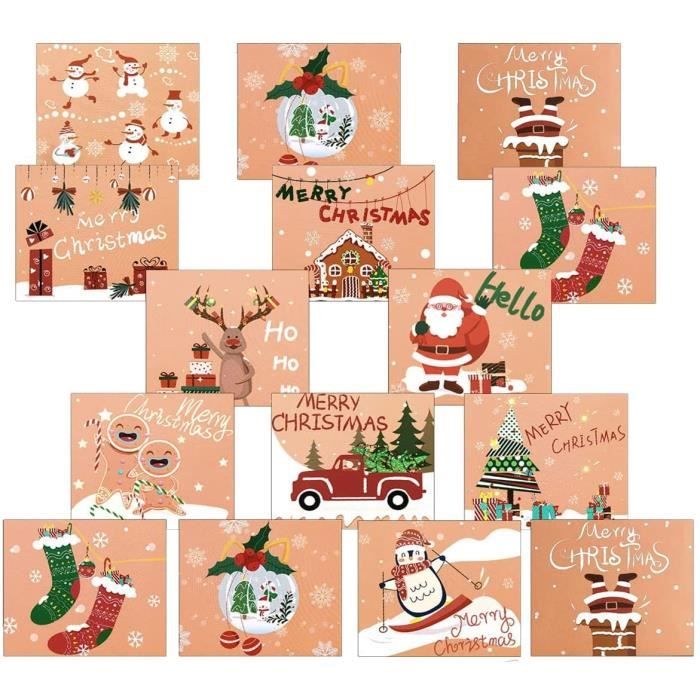 24pcs Carte Joyeux Noël avec Enveloppes et Autocollants, Joyeux