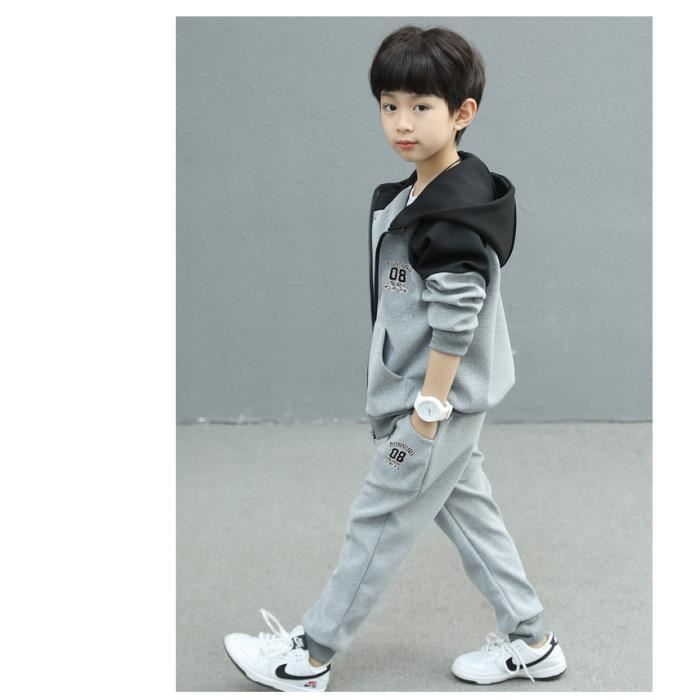 YTisabella™ Survêtement Enfant Garçon Ensemble de Sport Sweat à Capuche et  Jogger Pants 2-12 Ans - Gris