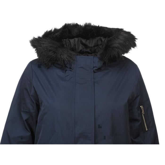 Doudoune blouson Teddy Smith Bombom US Navy Fille 100 Polyester Capuche et fourrure amovible Bleu marine bleu nuit Cdiscount Pret a Porter