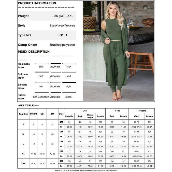 Vetement Femme Tricot 3 Pieces Ensemble Cardigan Debardeur Et Pantalon Taille Elastique Sport Couleur Unie Automne Hiver Gris