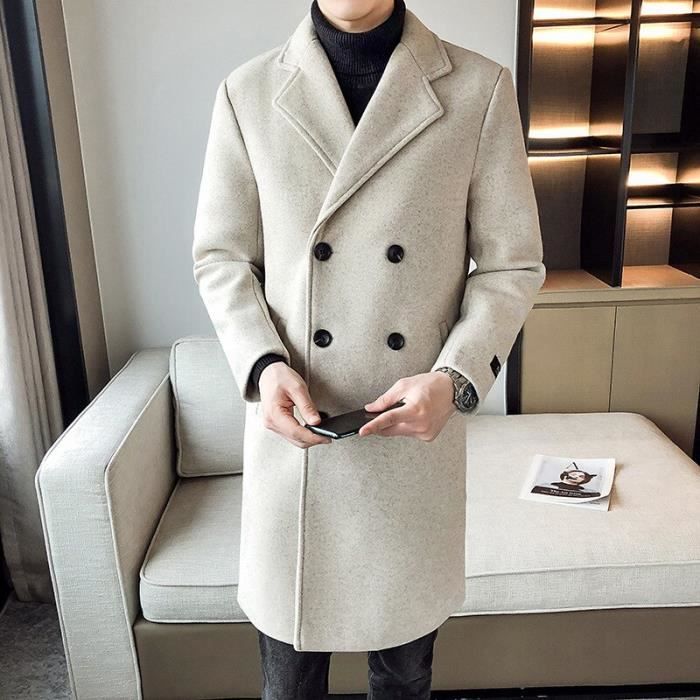 Homme Manteau Homme Long Hiver Double Boutonnage Trench Coat Homme