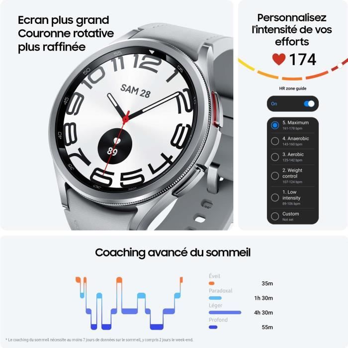 SAMSUNG Galaxy Watch6 Classic 47mm Argent 4G Cdiscount Telephonie