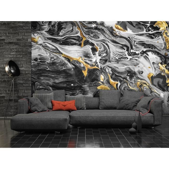 Papier Peint Photo Non Tissé Effet Marbre Gris Et Or – Moderne, Pour Salon Ou Bureau