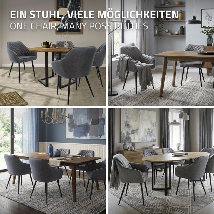 Chaise De Salle à Manger Moderne Avec Accoudoirs - Anthracite - Rembourrée - 120kg Max - Assemblage Nécessaire